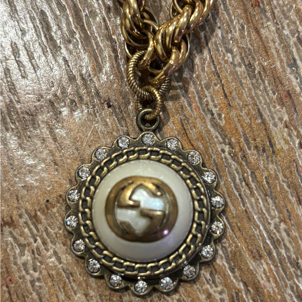Vintage gg button charm on chain by Idlewild jewelry!!